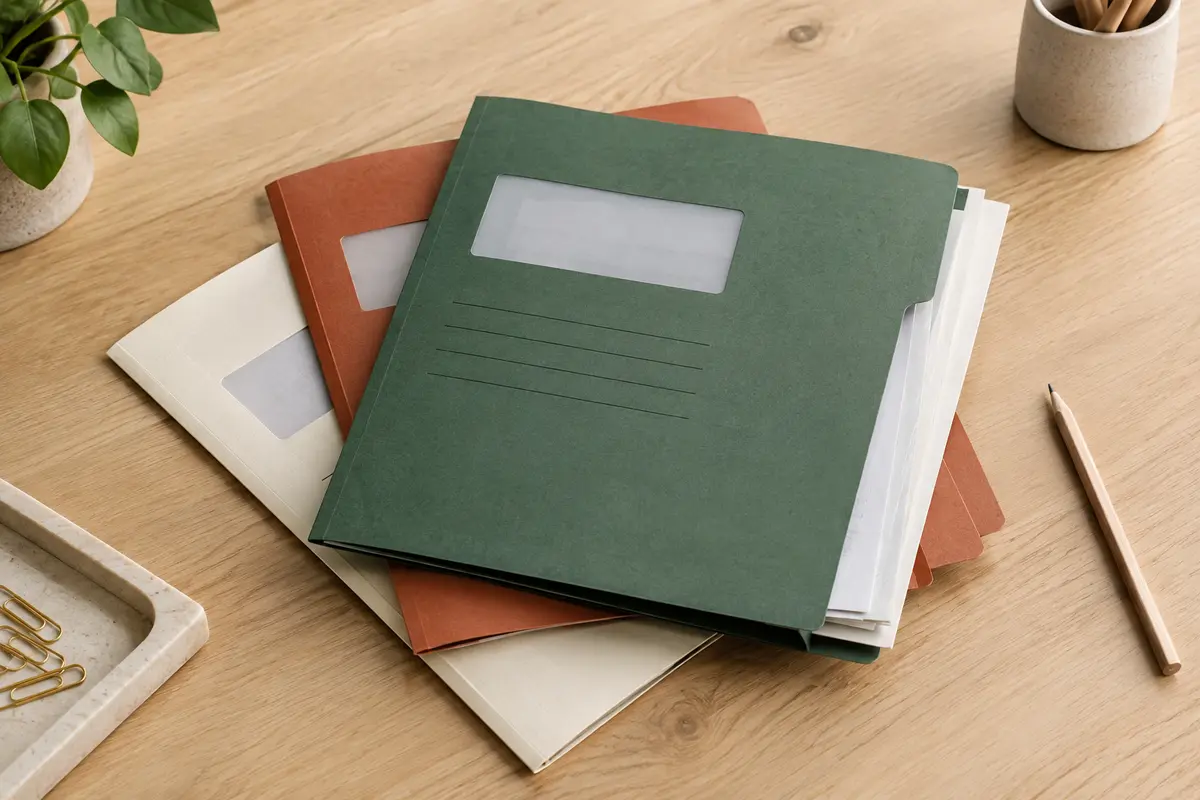 Chemises de classement A4 en papier recyclé coloré avec fenêtre en papier calque