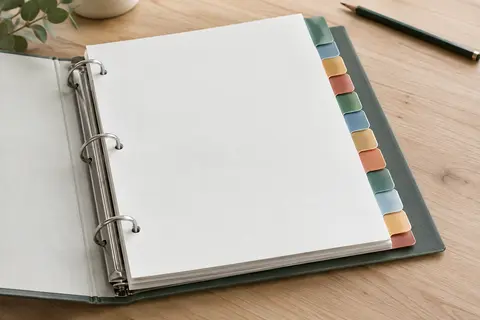 Intercalaires mensuels A4 en carte blanche, avec douze onglets colorés et perforations renforcées